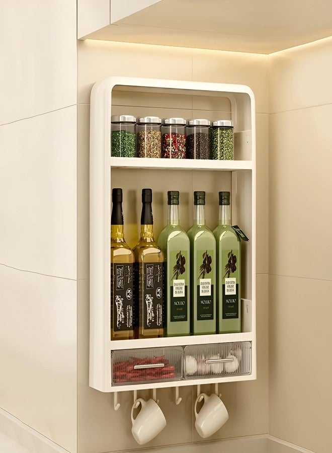 KREPS Plastic Shower Caddy Shelf Organizer Rack,Self Adhesive,Multifunctional Shelf Over Wall Mounted Bathroom Toilet Shelving For Bedroom&Kitchen Decoration. (2-Layer With Drawers&Hooks) - Image 1